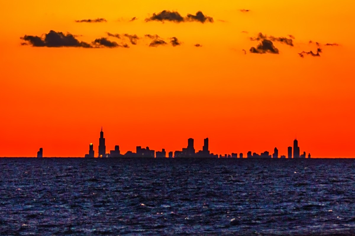 Chicago Skyline Silhouetted at Sunset