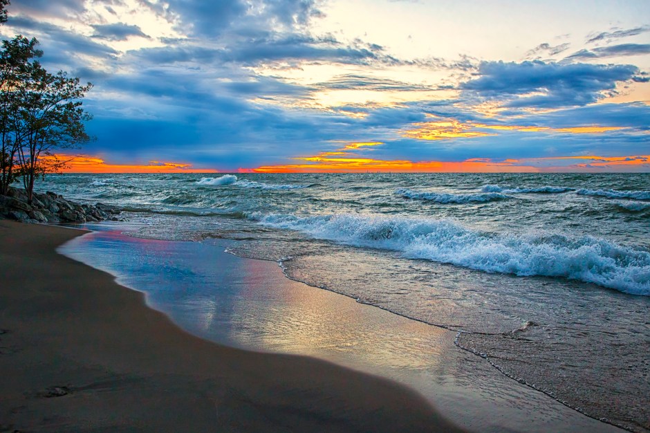 Lake Waves Toward Sunset