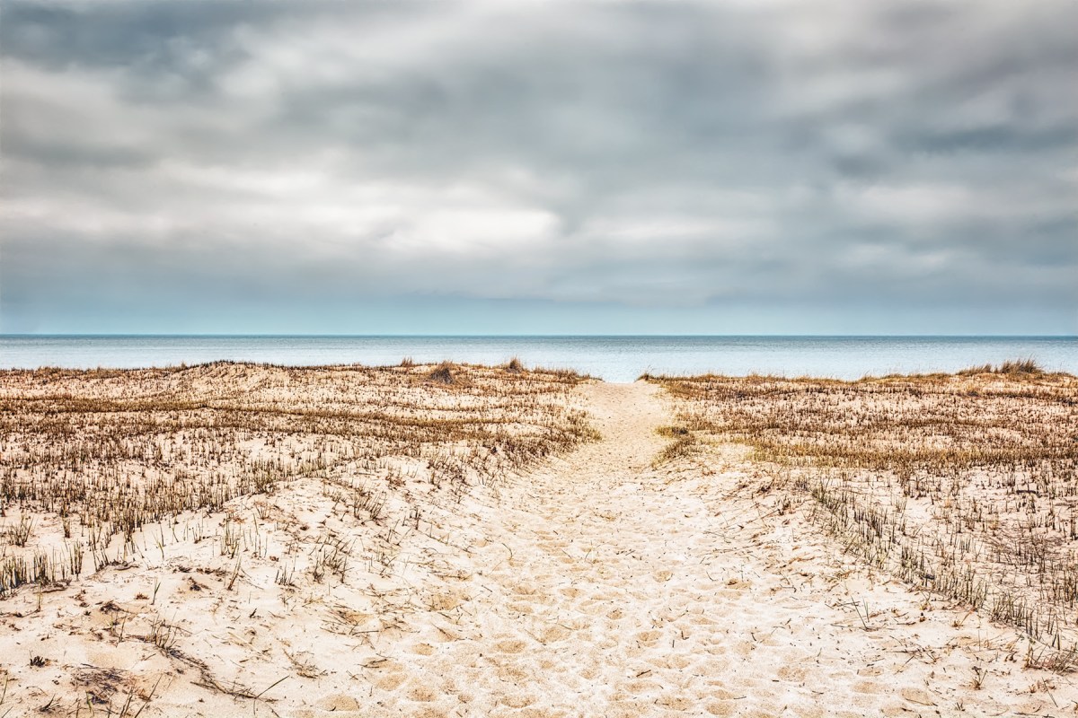 Path to Closed Beach on Overcast Day