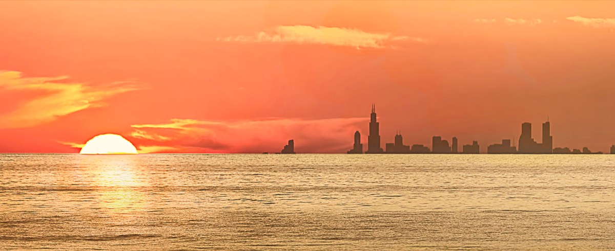 Sunset Beside Chicago Skyline