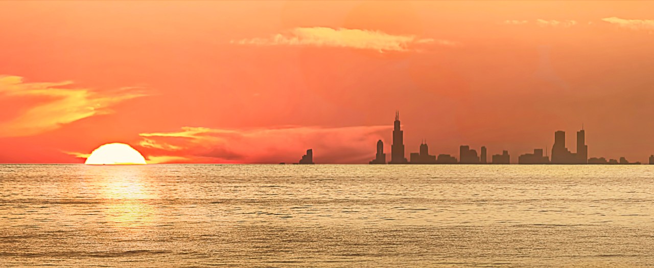 Sunset Beside Chicago Skyline