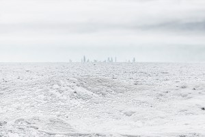 Chicago Skyline Beyond Frozen Lake Michigan